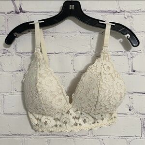 Momanda Women’s Nursing Maternity Bra 34DD Beige Lace Bralette Hook Back